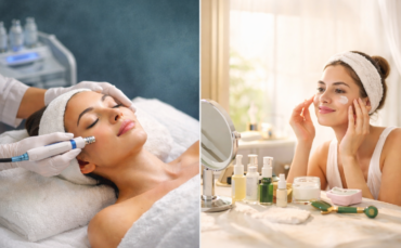 Professional facials in Abbotsford at Salon77 compared with at-home skincare routine for healthy glowing skin